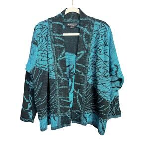 Chris Triola Women's Blue Vein Long Sleeve Cardigan Sweater M Retro Whimsy